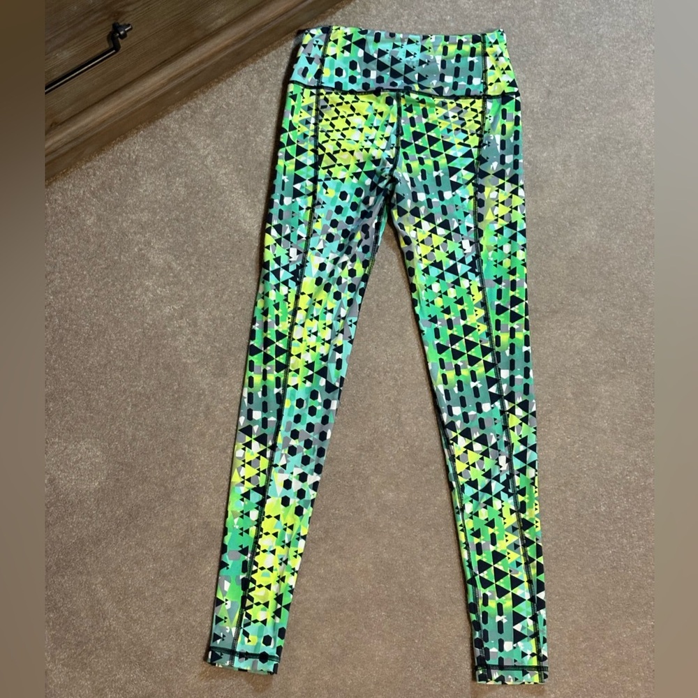 Victoria's Secret VSX Neon Blue Green Yellow Knockout Tights Leggings size XS